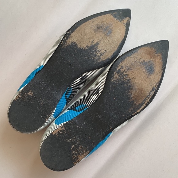 PRADA Graphic-Lips Printed Pointed Toe Ballet Flat White Blue Women’s Size 37.5 - Picture 10 of 13